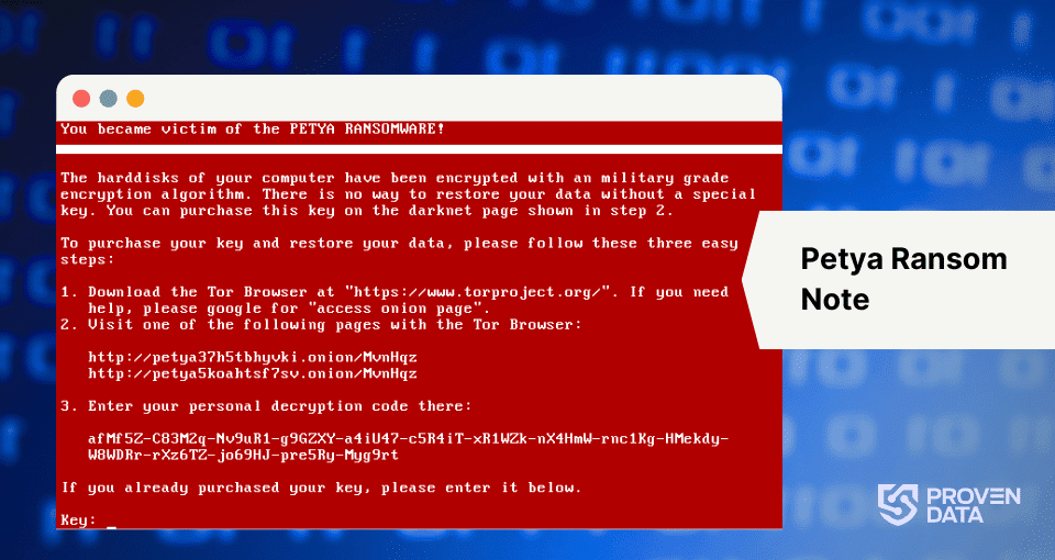 Ransom demand The ransom note informs the victim that their files have been encrypted and demands payment, usually in Bitcoin, for the decryption key. It provides detailed instructions on how to make the payment and obtain the key. Do not pay the ransom demand!