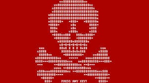 Red Screen with ASCII Skull and Ransom Note: The ransom note included on this screen typically declares that files have been encrypted, provides instructions for payment (often demanding Bitcoin), and includes a unique ID or key for the victim to use when paying.