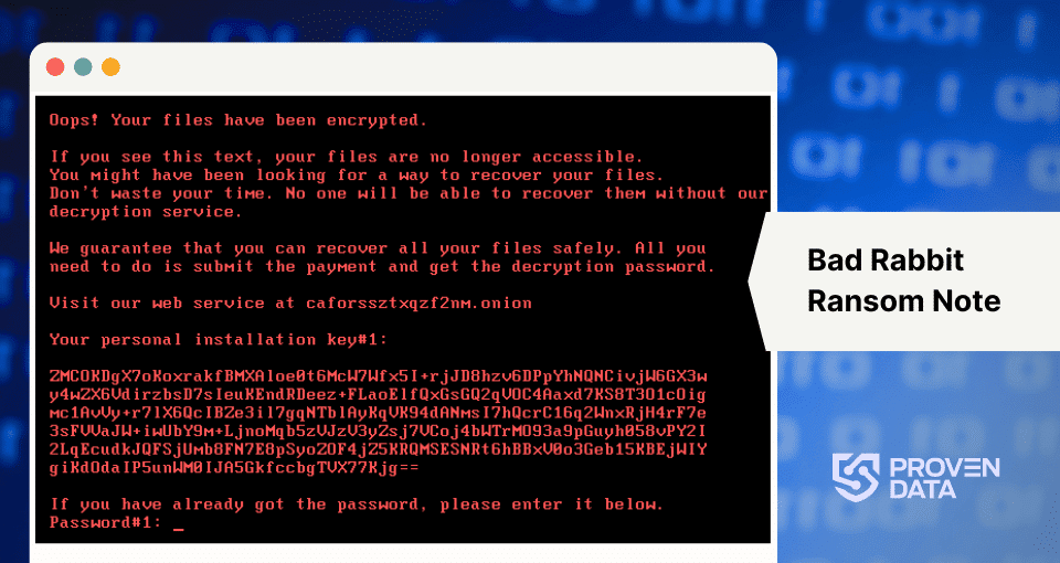 After encryption, Bad Rabbit displays a ransom note demanding payment in Bitcoin.